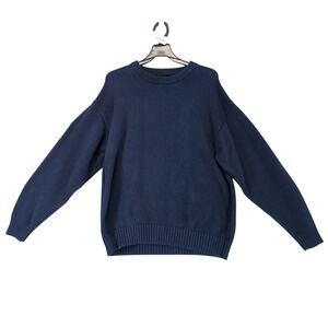 Vintage 90s Eddie Bauer Navy Heavyweight Crewneck Sweater Mens L Cotton Gorpcore